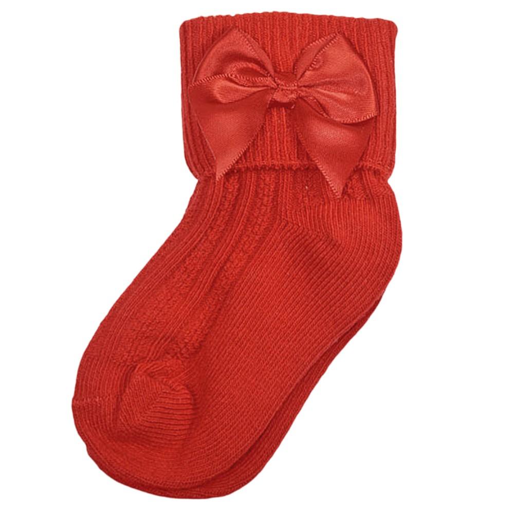 Soft Touch Red Turn Down Ankle Socks with Side Bow