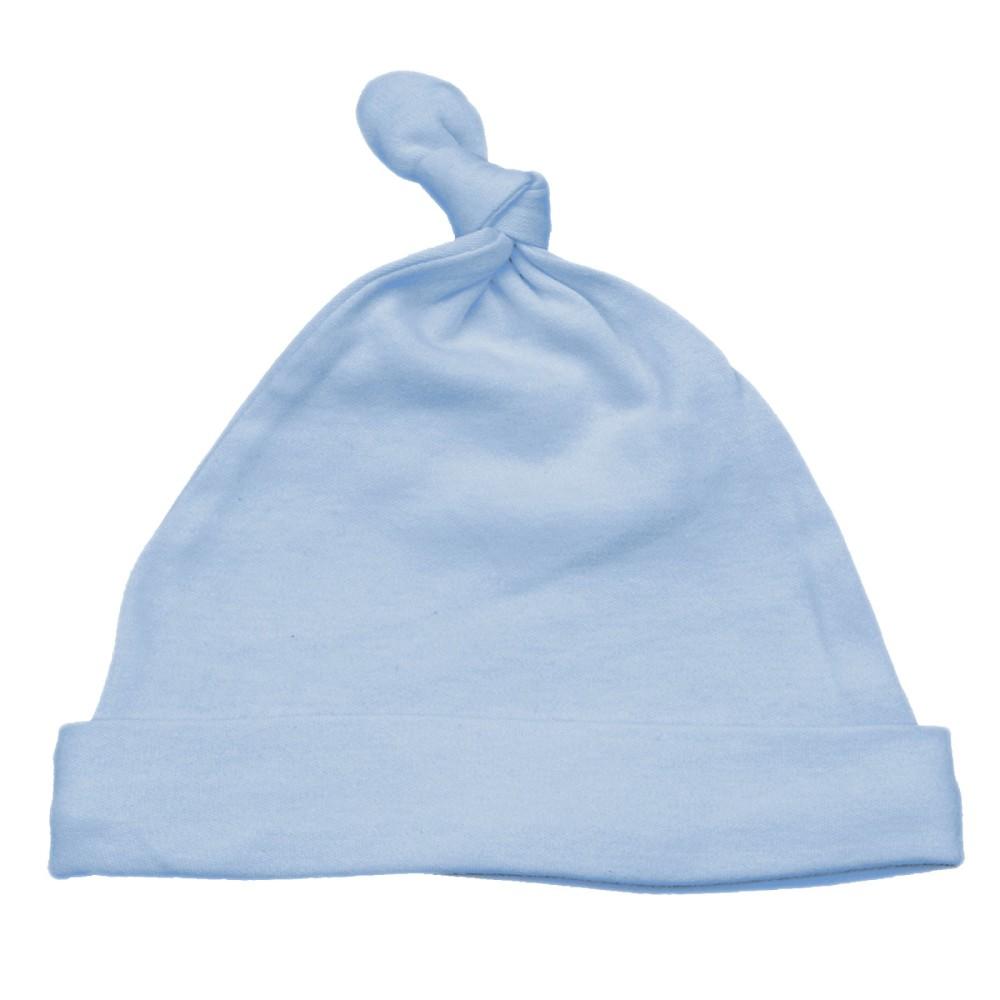 Soft Touch 100% Cotton Top Knot Baby Sleep Hat Blue