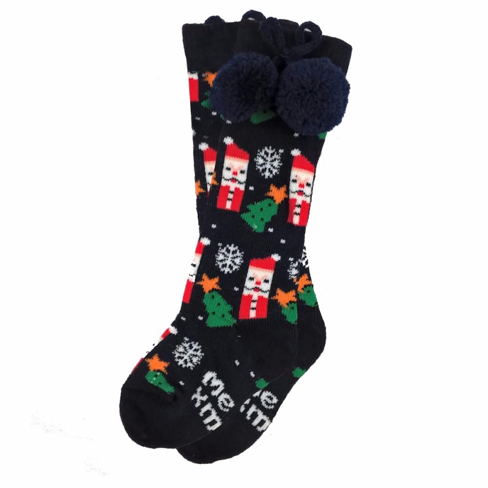 Soft Touch Knee High Christmas Navy Santa Pom Socks