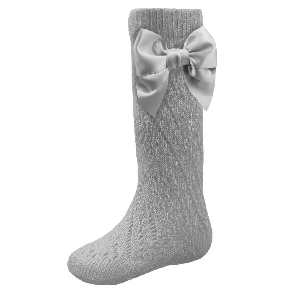 Soft Touch Knee High Pelerine Socks with Side Bows in Grey