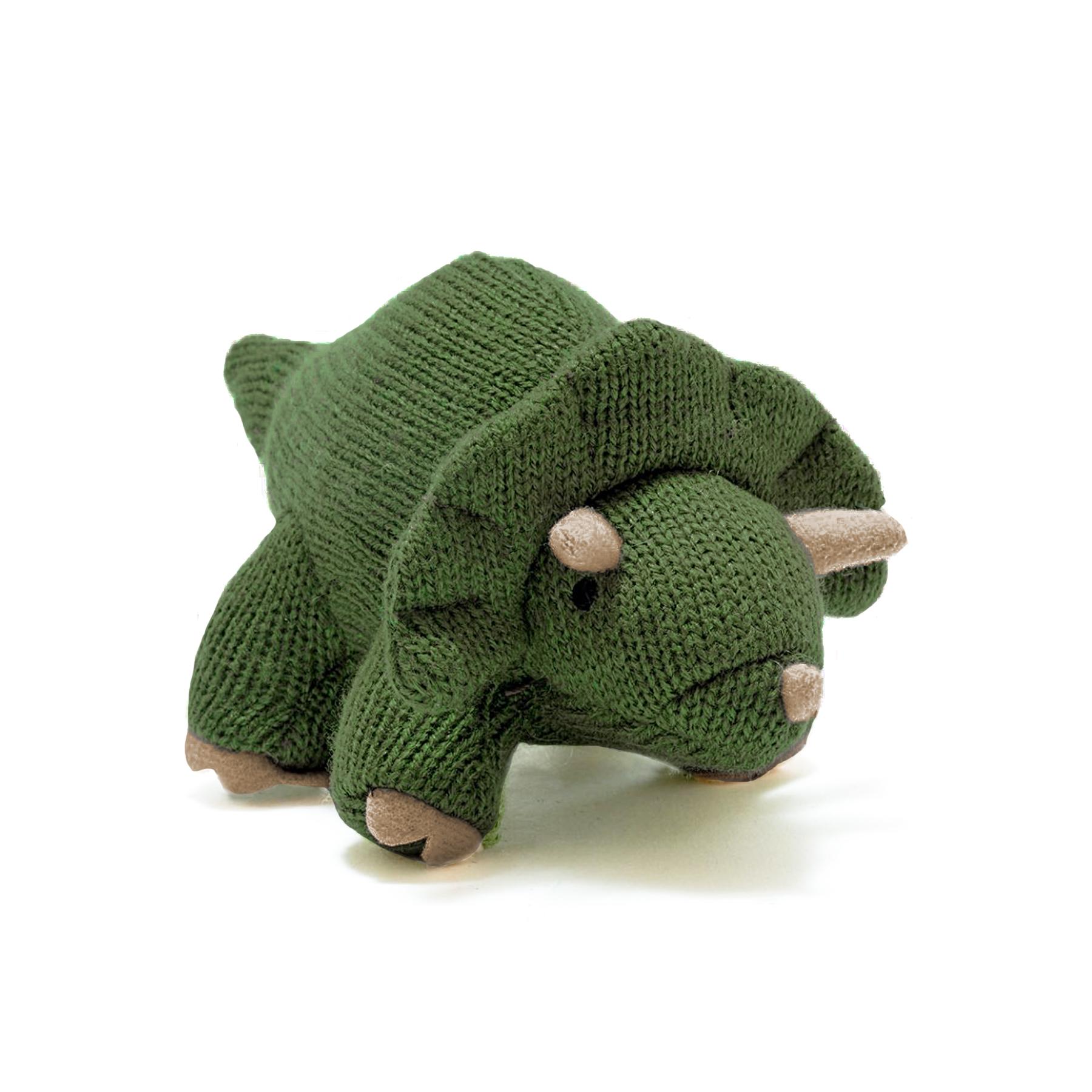 Best Years Mini Knitted Moss Green Triceratops Rattle