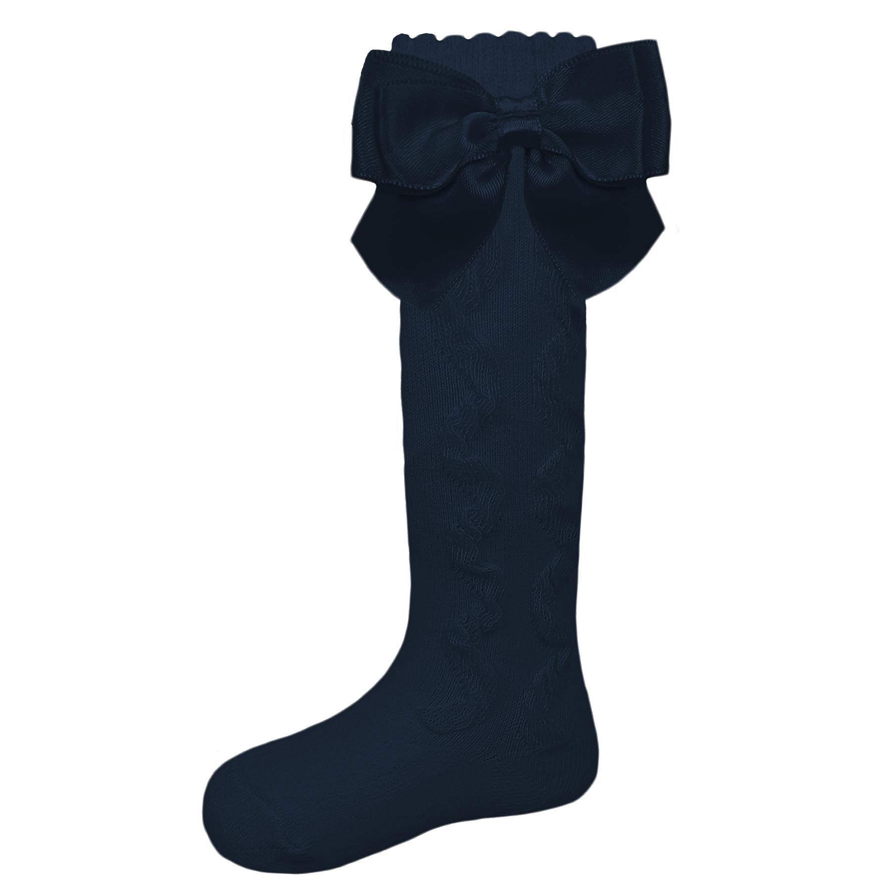 Pex Kids Grazia Knee High Side Bow Ruffle Socks in Navy