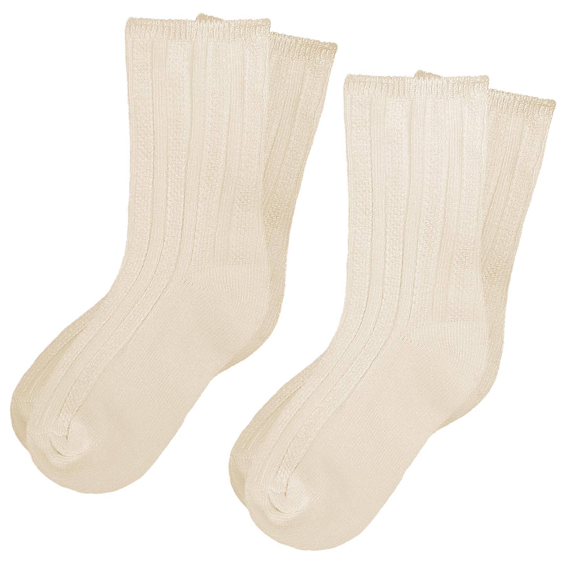 Pex Kids Ivory Cannes Twin Pack Mid Calf Ribbed Socks
