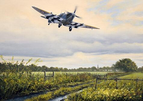 Back from the Beaches by Stephen Brown - RAF Spitfire aviation oil painting