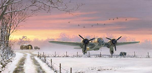 Blenheim I - Winter Respite by Stephen Brown - aviation original oil painting RAF Bristol Blenheim