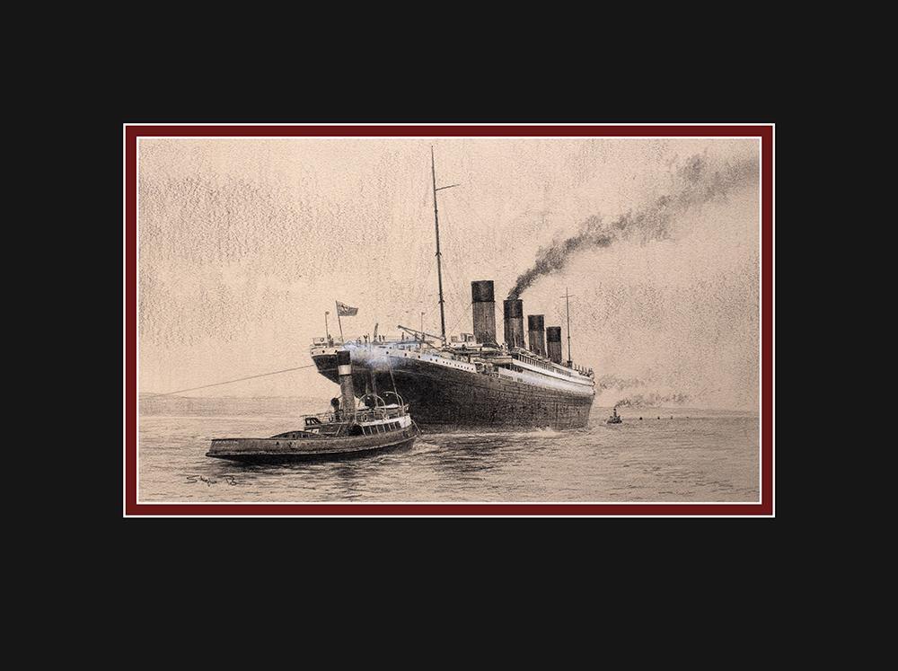 RMS Titanic Leaving Southampton by Stephen Brown - Original Drawing