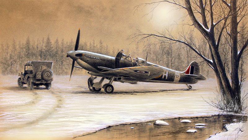 Spitfire in the Snow by Stephen Brown - Original Drawing