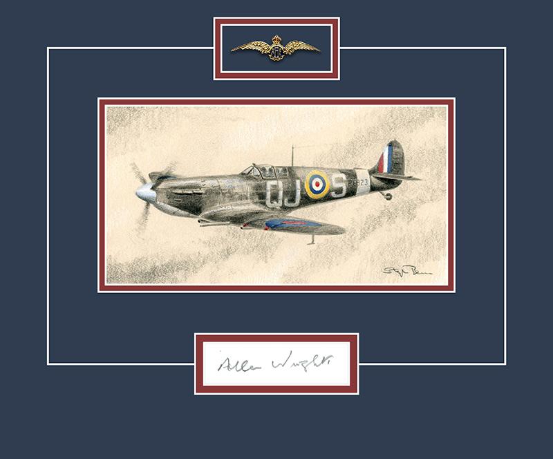 Allan Wright DFC - WW2 RAF Pilot Original Signature - Spitfire Drawing