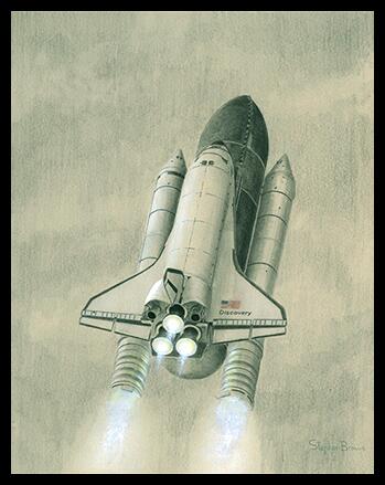 Space shuttle on rice paper Drawing by Elena Ikovleva | Saatchi Art