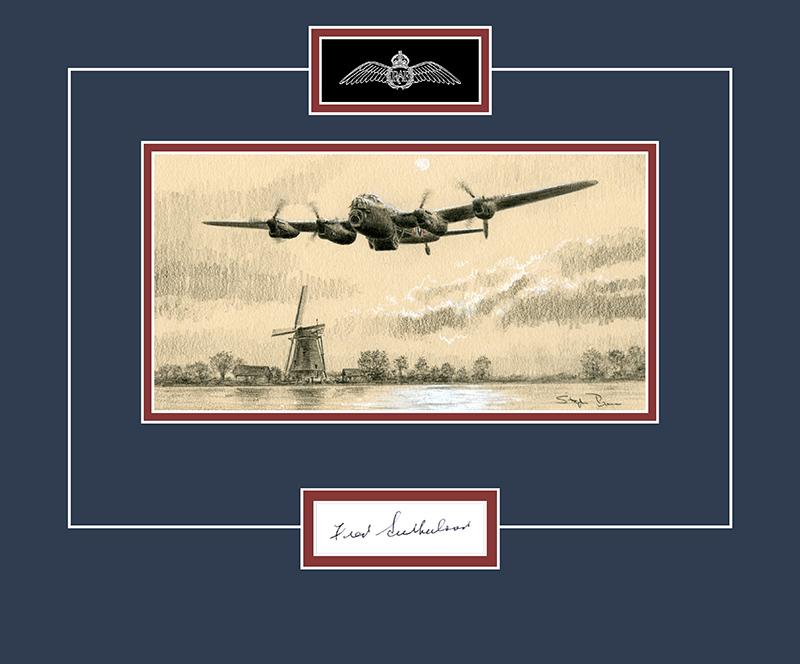 Fred Sutherland - WW2 Dambuster Original Signature - Lancaster Drawing