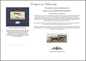 Geoff Perks DFC - WW2 RAF Pilot Original Signature - Mosquito Drawing
