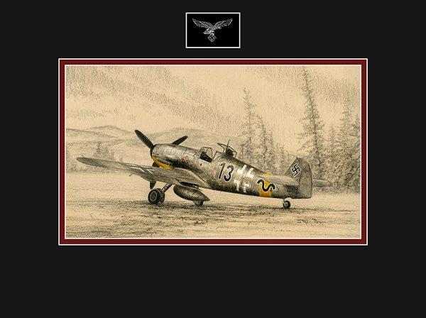 Me109G-2 of Gunther Rall by Stephen Brown - Original Drawing