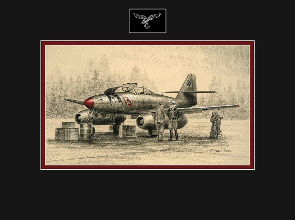 Me262 A-1a 'Red 13' of Heinz Bar by Stephen Brown - Original Drawing