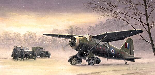 A Winters Welcome by Stephen Brown - RAF SOE Lysander aviation oil painting
