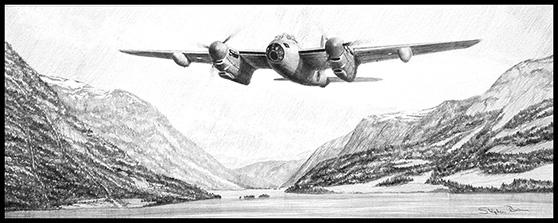 Searching for the Tirpitz by Stephen Brown - Original RAF Mosquito Drawing
