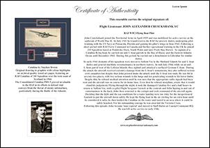 John Cruickshank VC - RAF Pilot Original Signature - Catalina Drawing