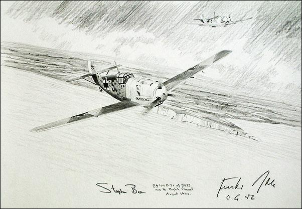 Me109s of JG52 over the English Channel by Stephen Brown - Original Drawing