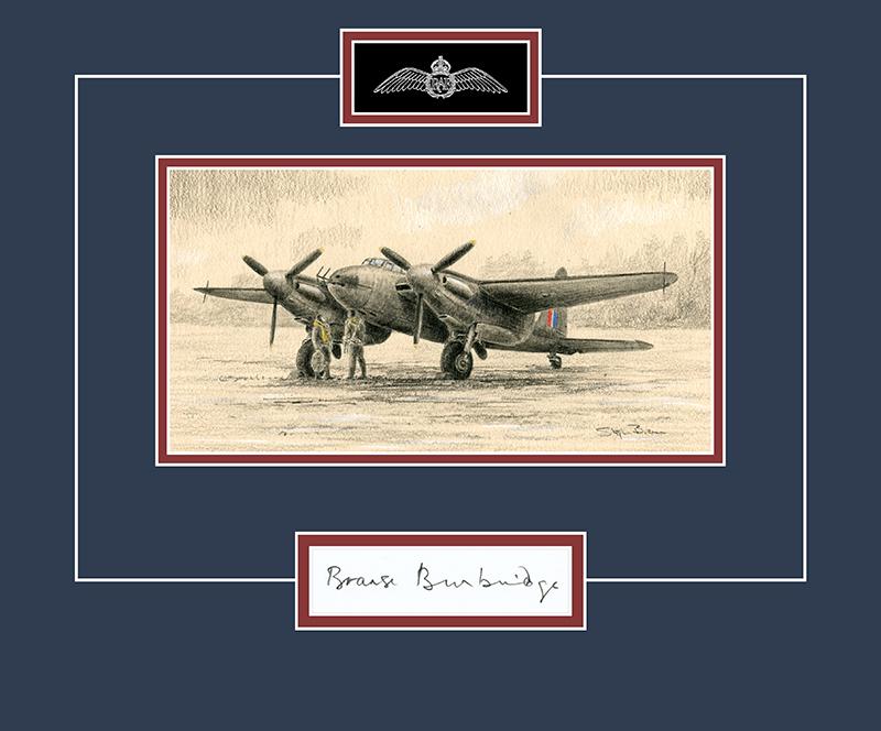 Branse Burbridge - WW2 RAF Pilot Original Signature - Mosquito Drawing