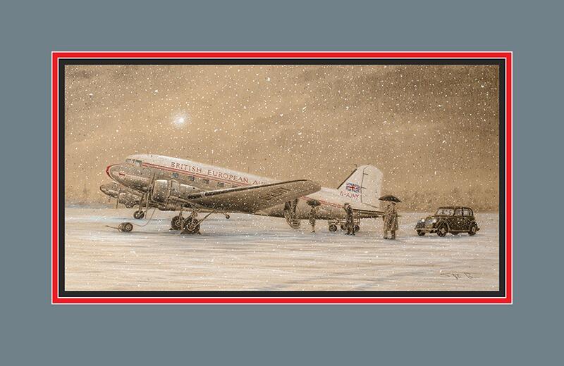 Last Flight Before Christmas - BEA DC-3 by Stephen Brown - Original Drawing