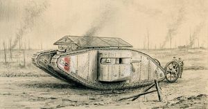British Mark I Tank by Stephen Brown - Original Drawing