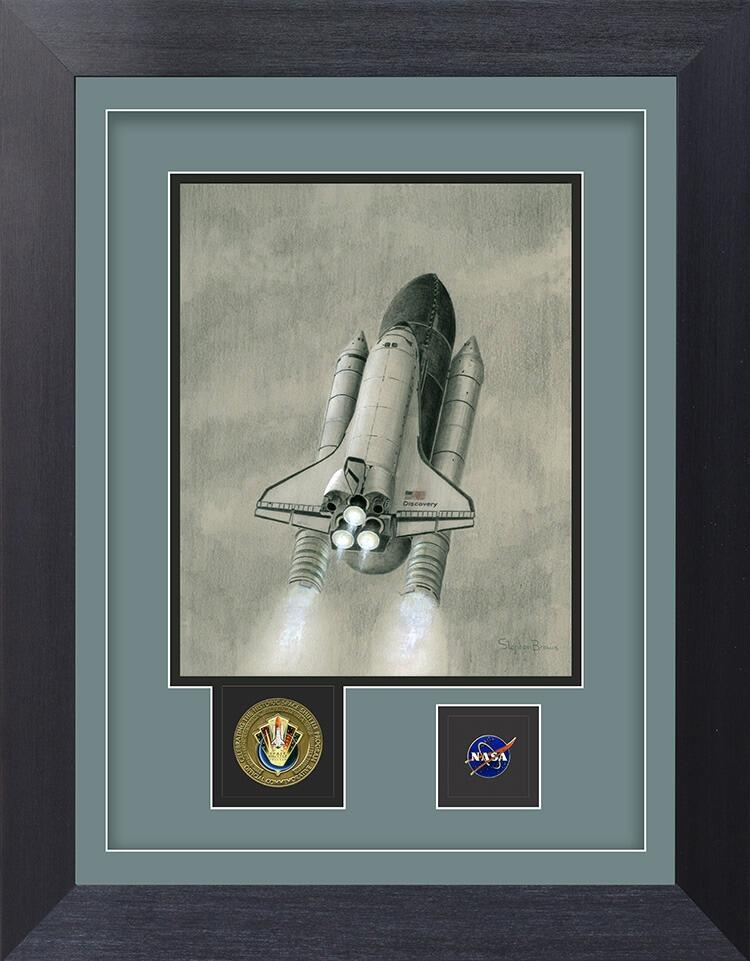 Shuttle Discovery by Stephen Brown - Original Drawing with Flown Metal
