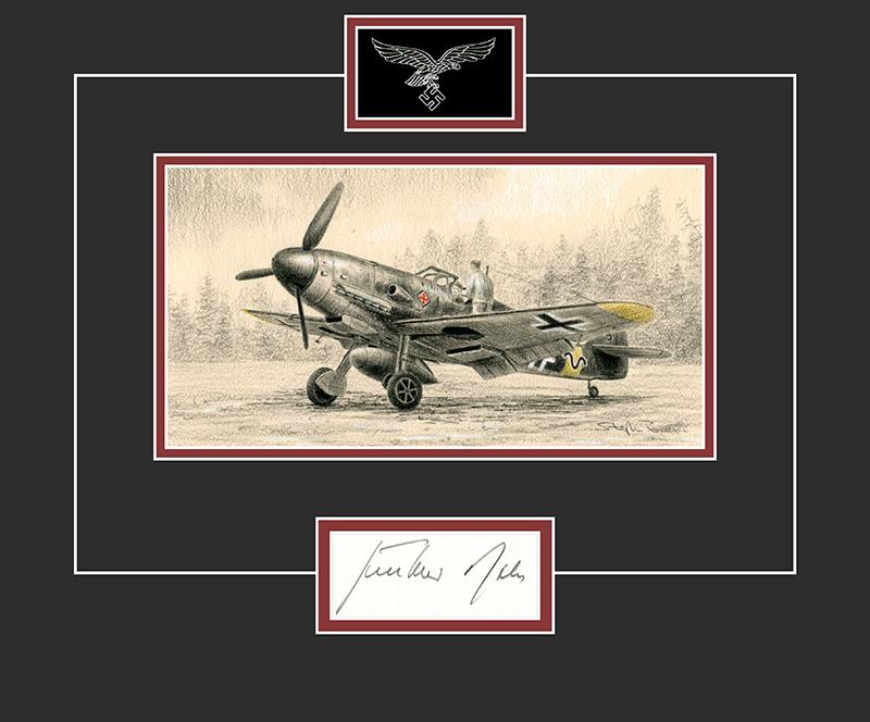 Gunther Rall - WW2 Luftwaffe Pilot Original Signature - Me109 Drawing