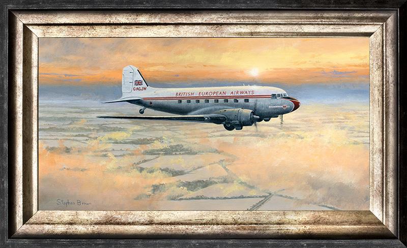 Heading Home - BEA DC-3 by Stephen Brown - Cameo Oil Painting