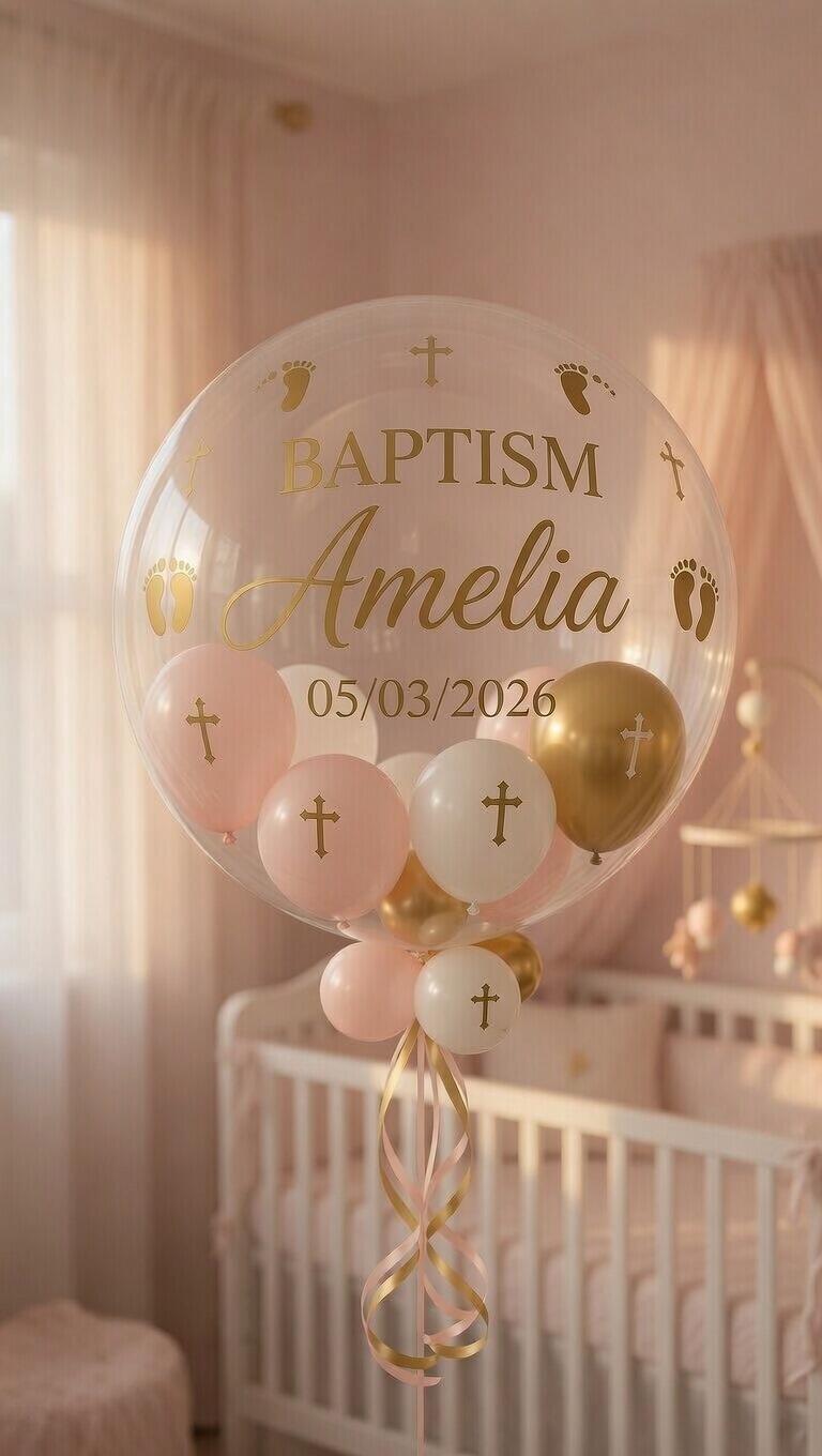 Pink and gold themed girl baptism personalised balloon