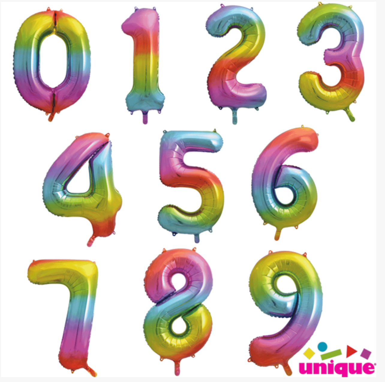 Rainbow Coloured Helium Filled Balloon Numbers Halifax and Bradford