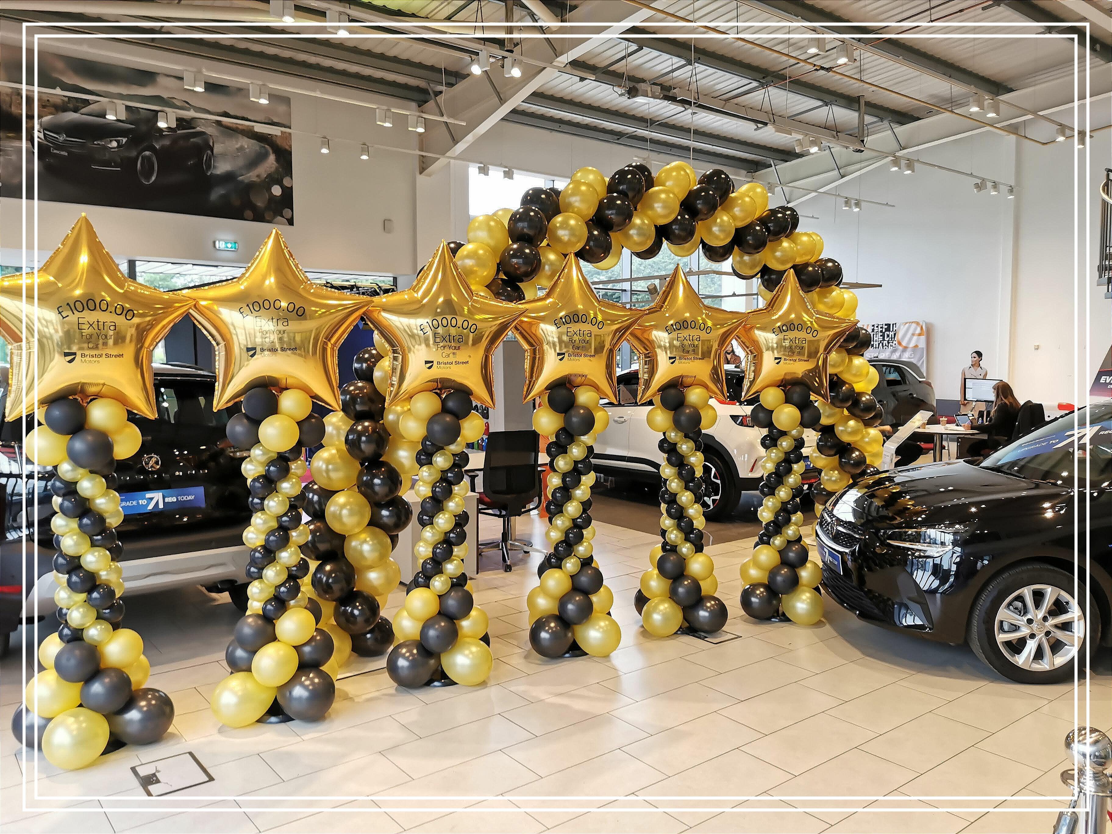 Black and Gold Car Sales Showroom Balloons for Bristol Street Motors