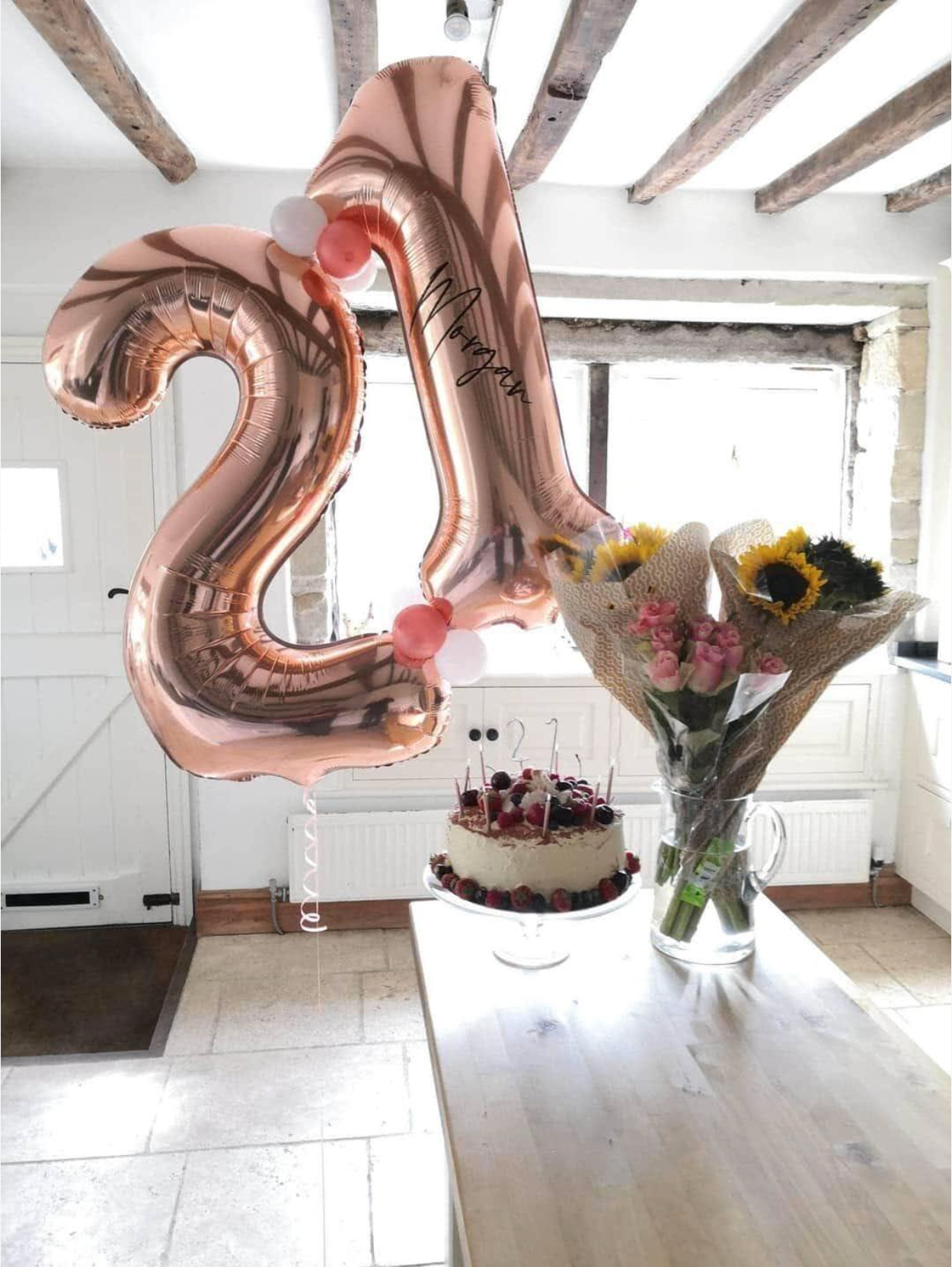 Attached Double Number Helium Balloons in Rose Gold