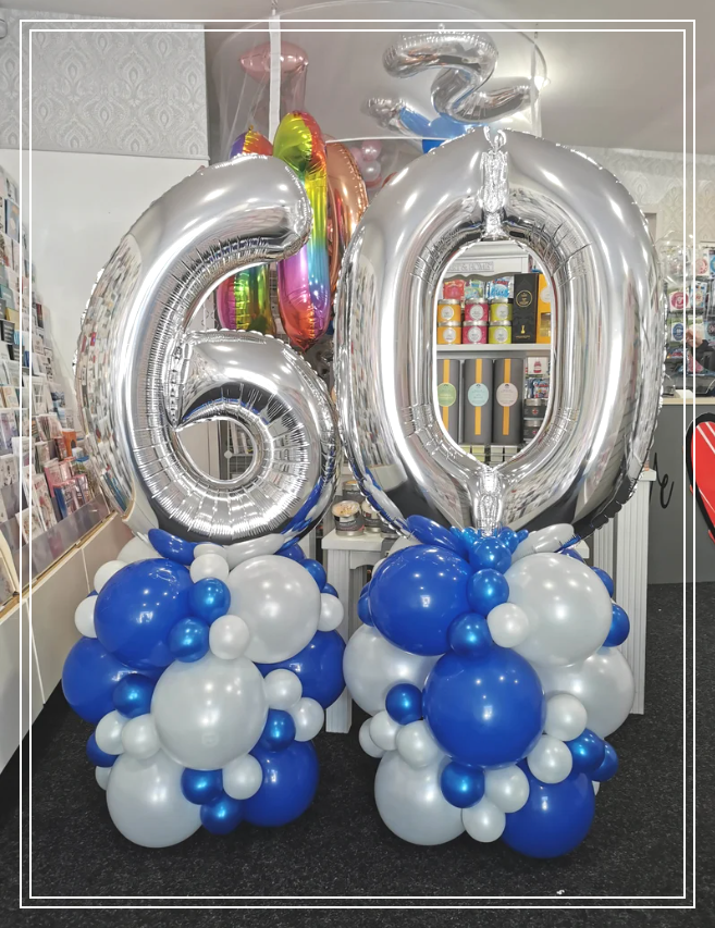 Stunning Balloon Columns with Large Foil Balloon Numbers on the Top