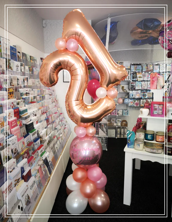 Double number balloon display in Rose Gold, Pink and White