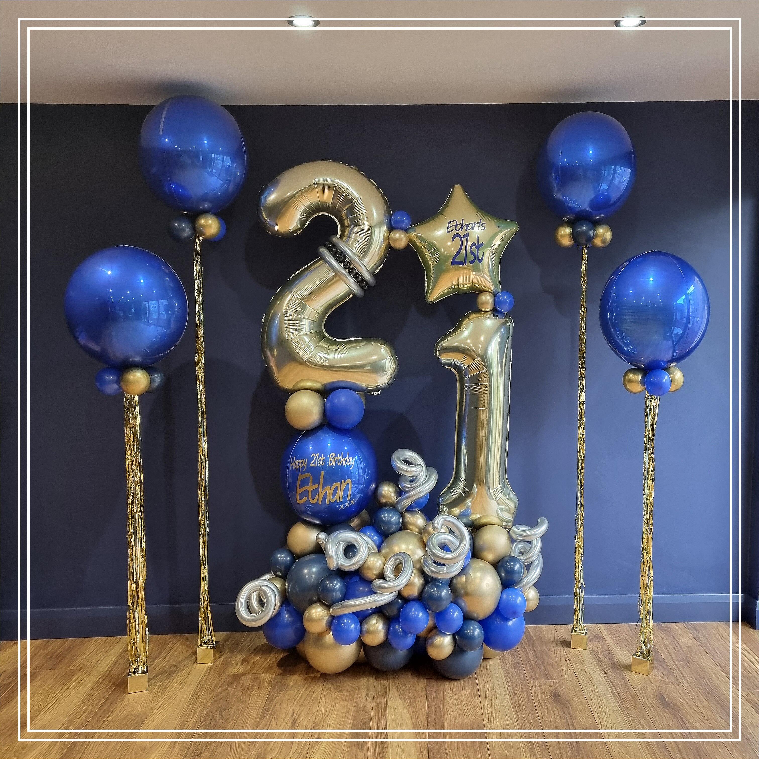 Huge Double Number Balloon Display in a blue room ideal for birthday celebrations