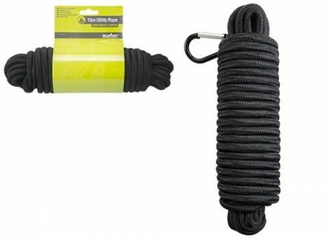 Summit Black Utility Rope with Carabiner 15m x 9mm
