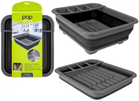 Pop! Collapsible Dish & Utensil Drainer for Camping in Black/Grey