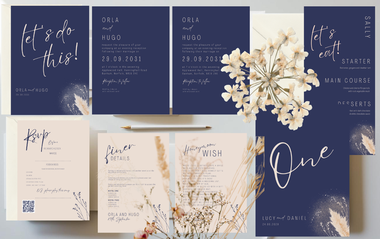 rustic navy wedding invitation suite