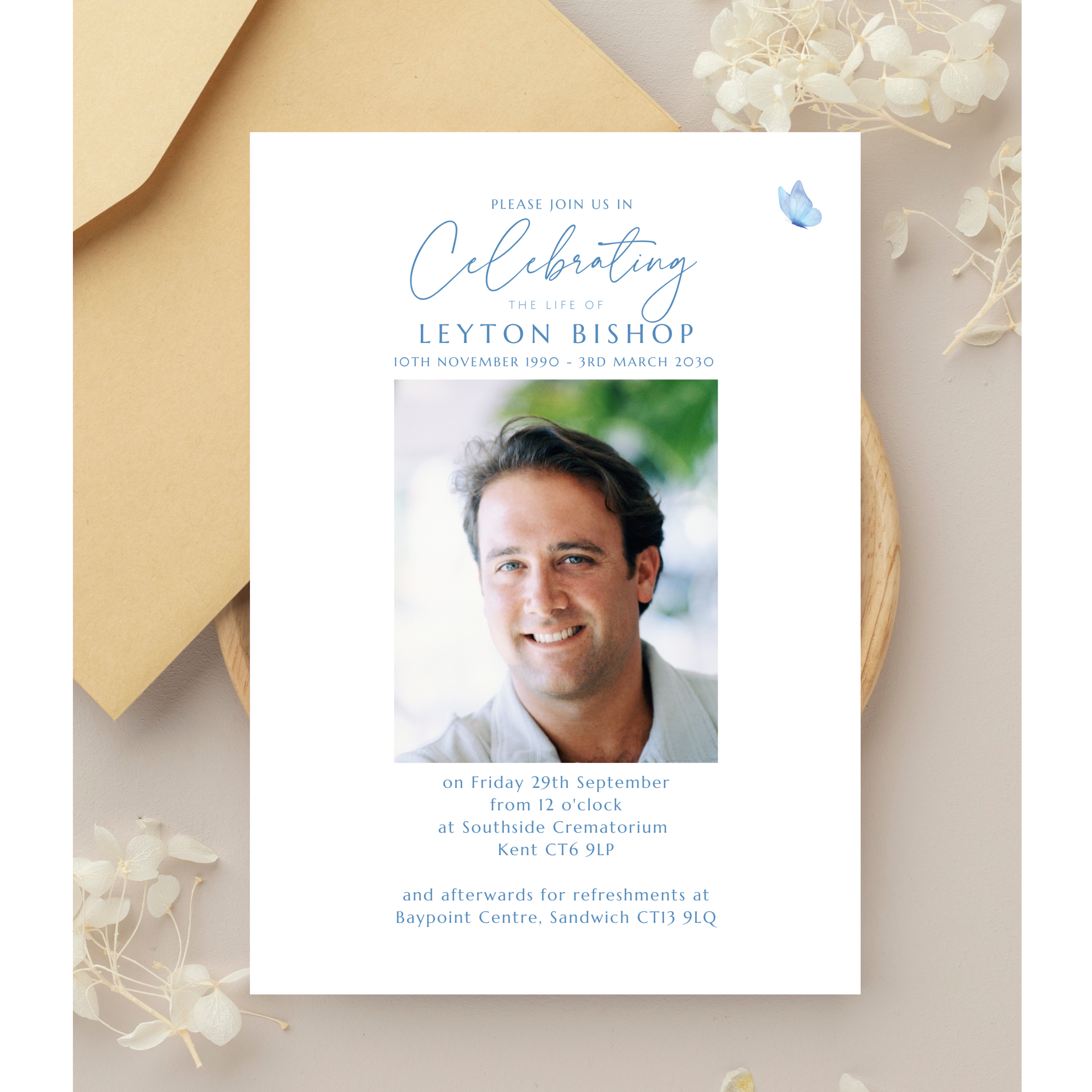 Forget me not funeral invitations