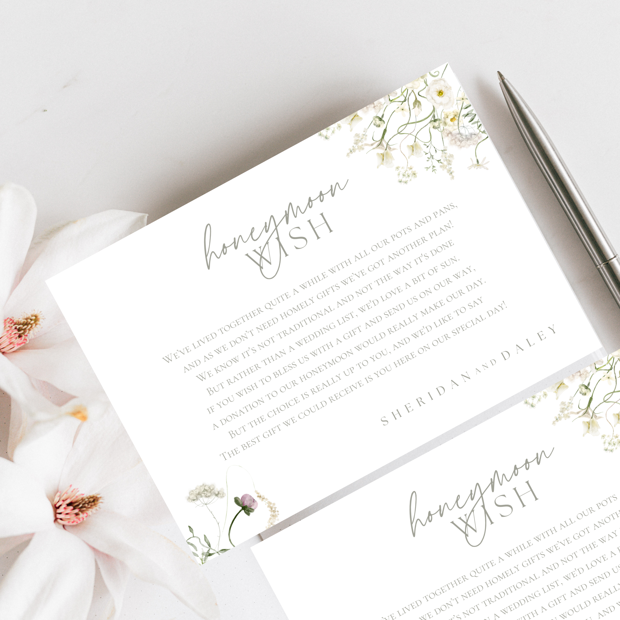 Honeymoon wish enclosure cards