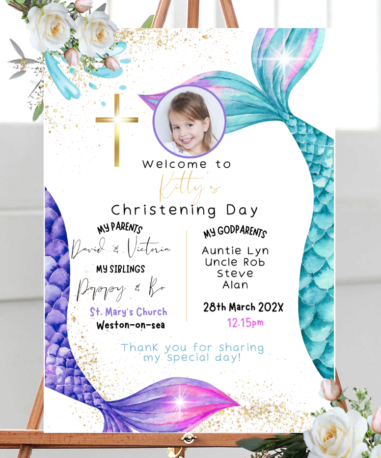 Mermaid christening welcome sign