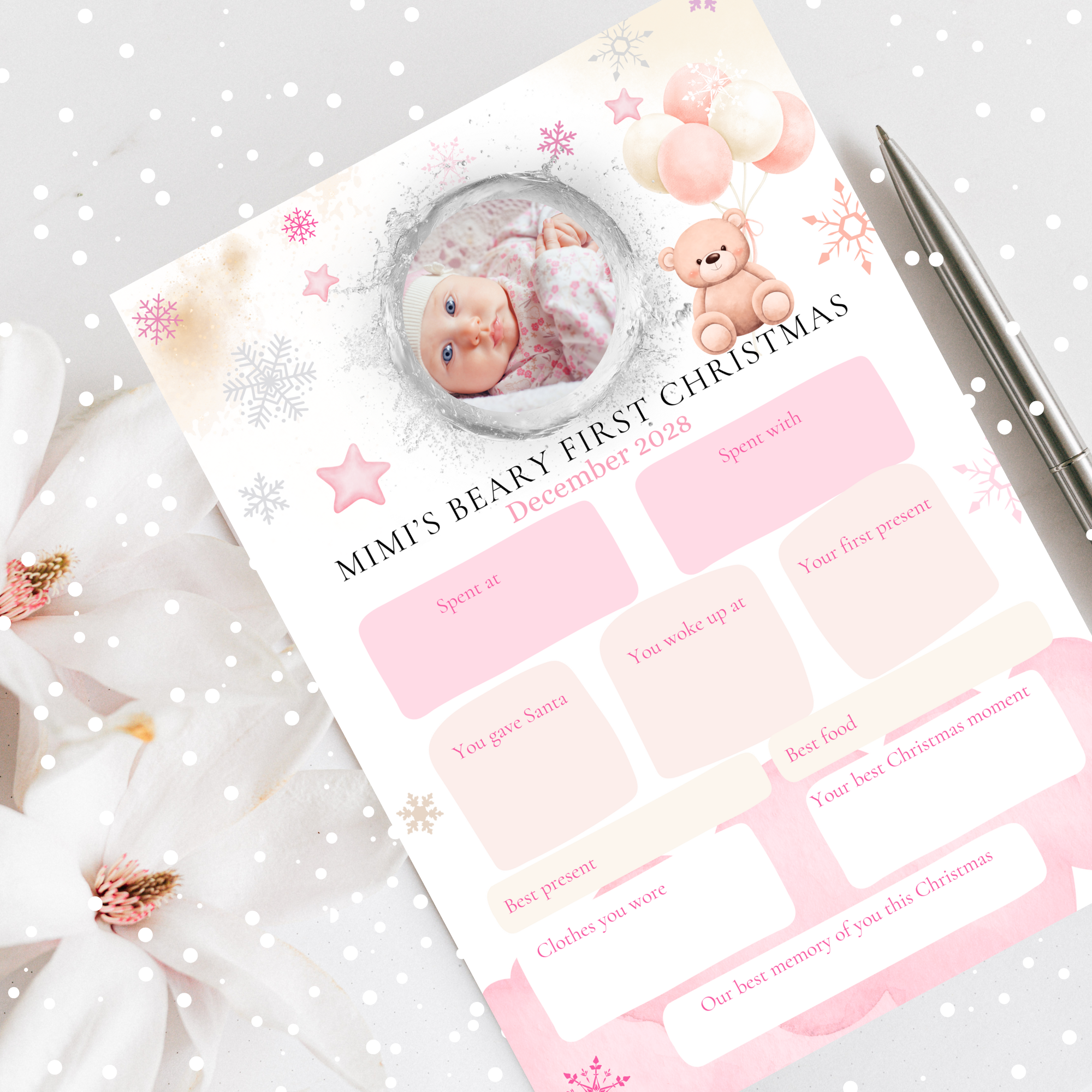 Baby Girl First Christmas Keepsake Card