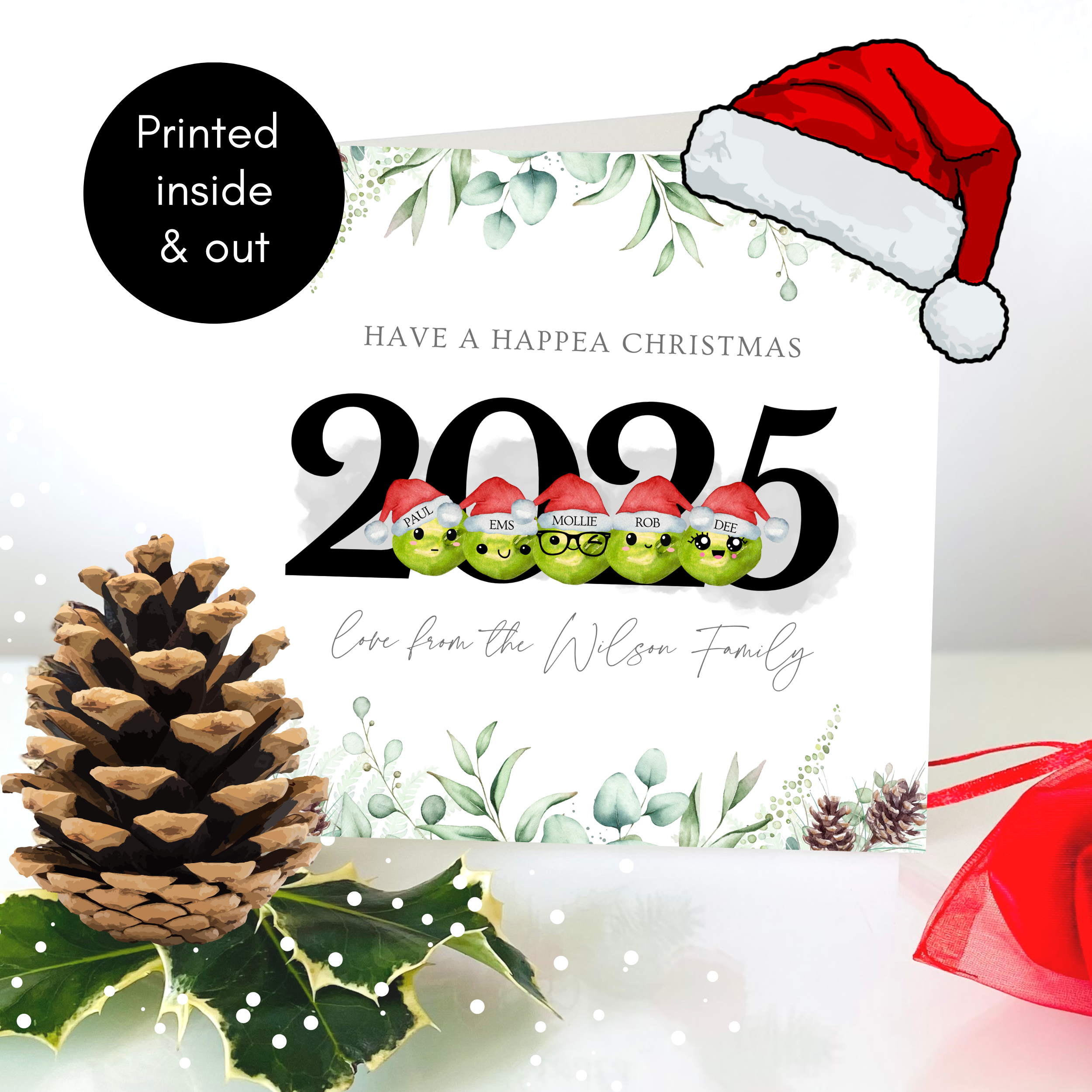 Personalised Pea Family Christmas Card