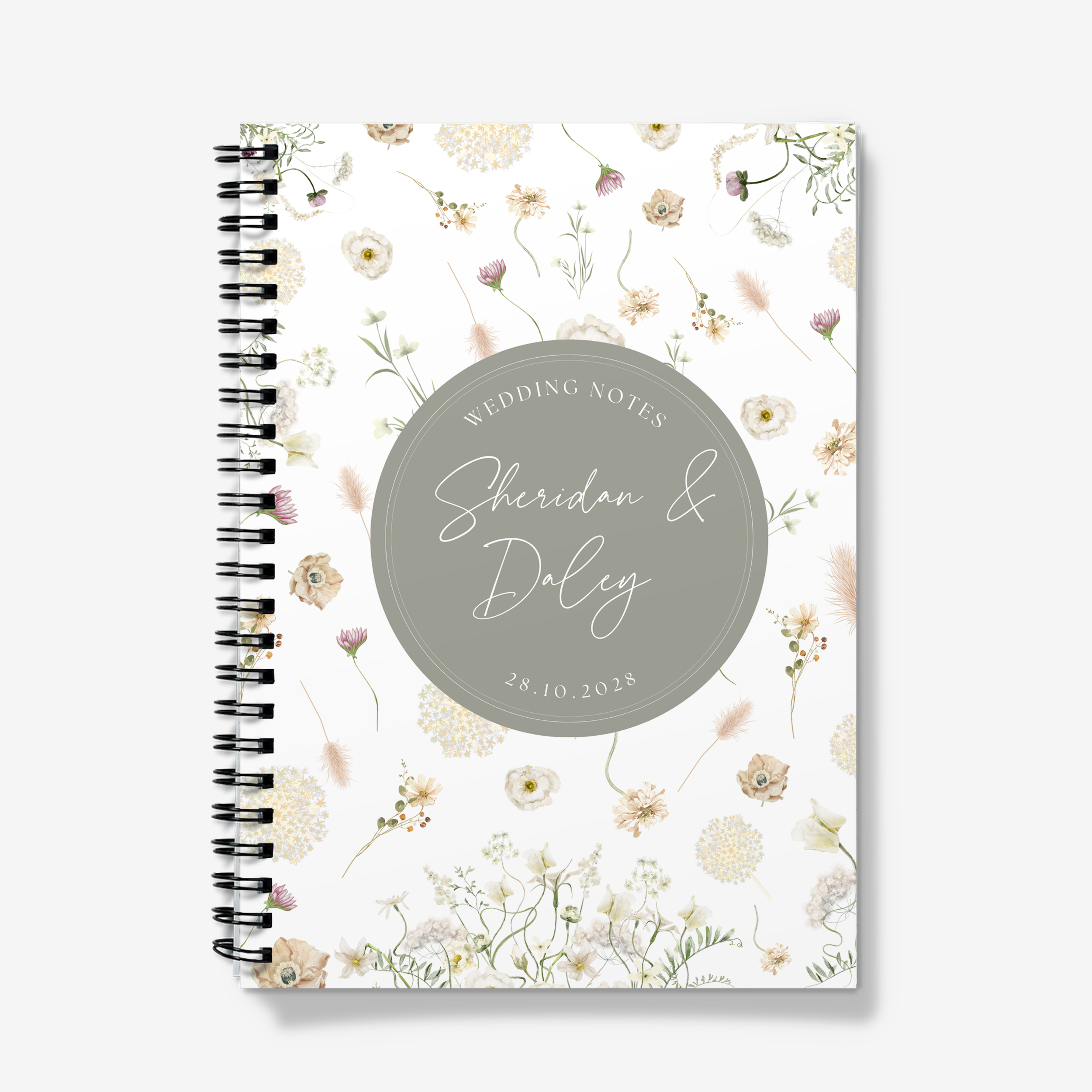 grey botanical wedding notebook