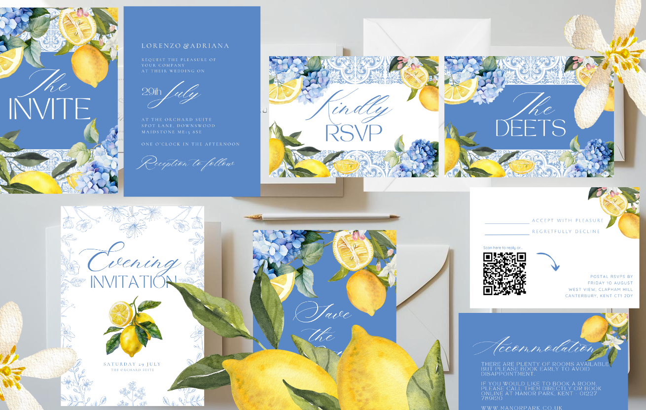 Mediterranean Lemon Wedding Invitation Suite