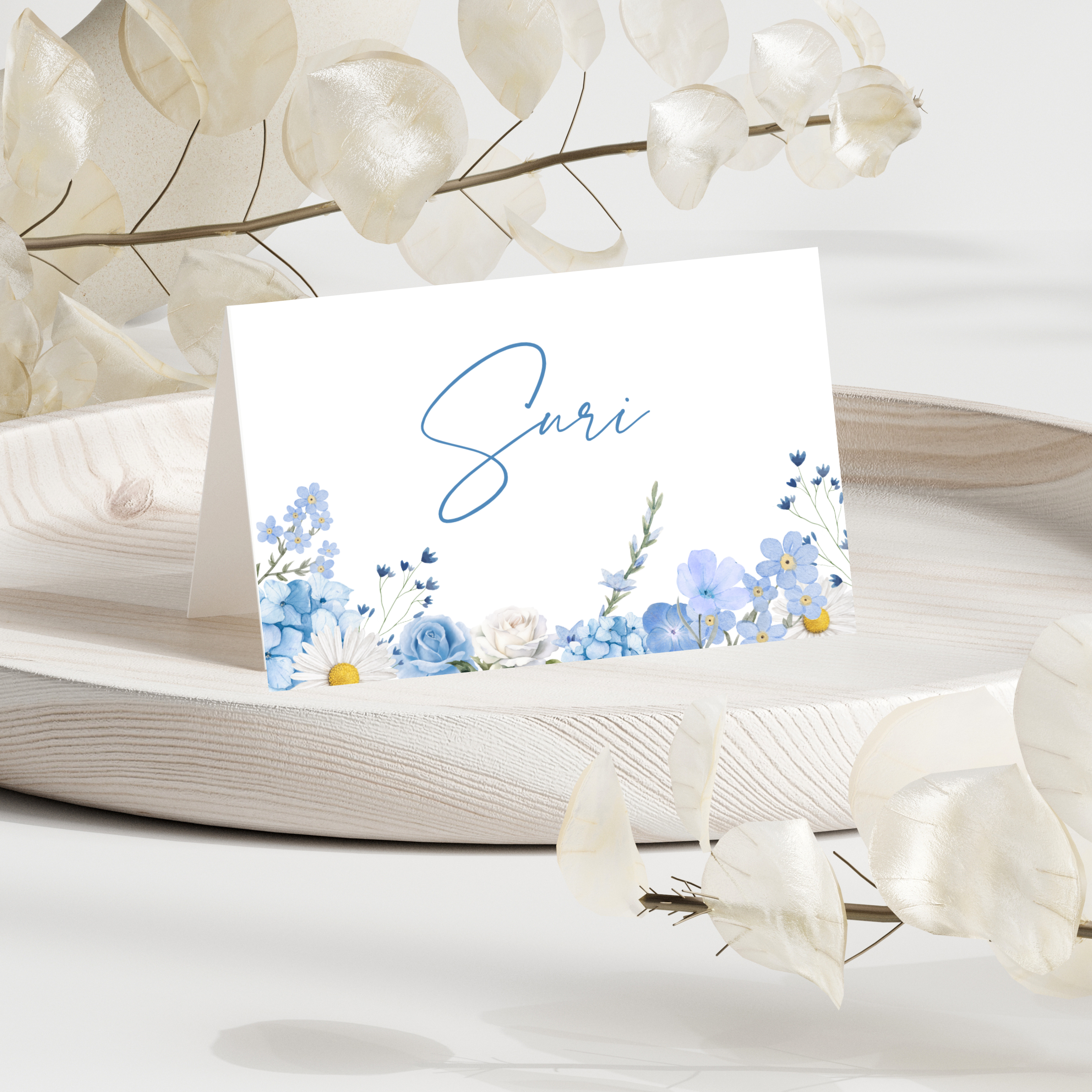 Blue floral placecard