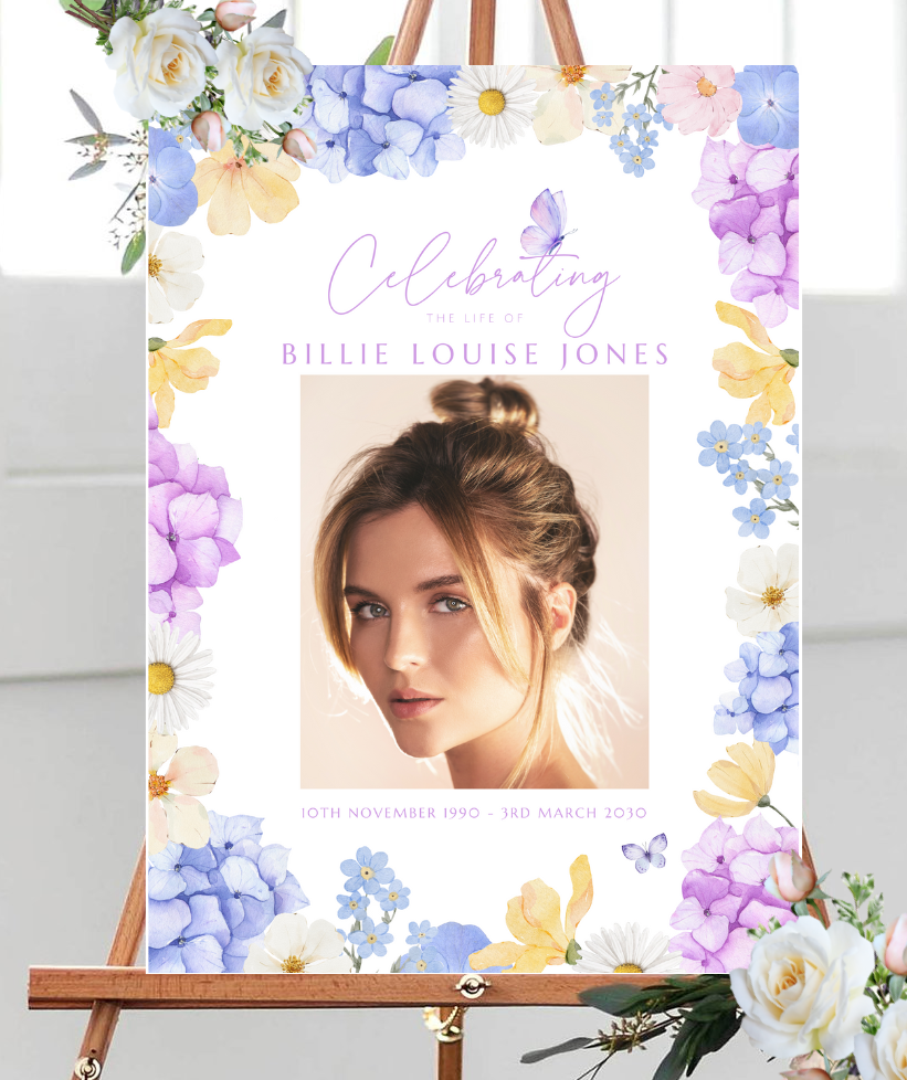Pastel flowers funeral memorial sign