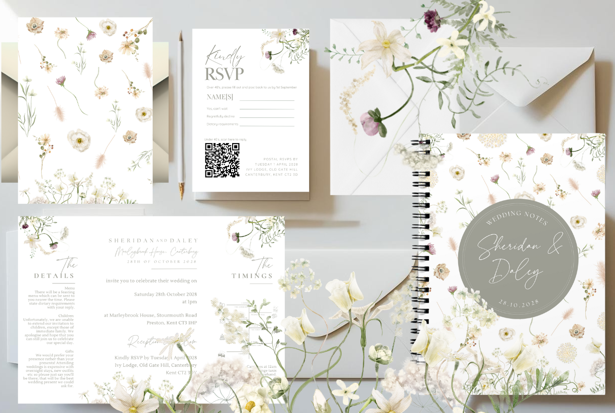 Vintage Floral Wedding Invitation Suite