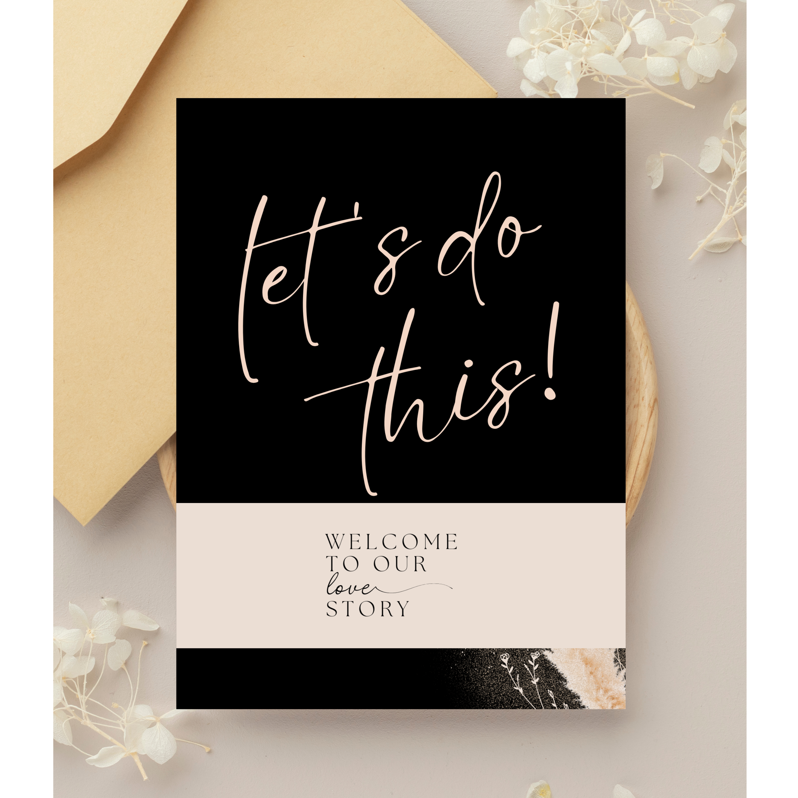 Rustic black wedding invitation suite