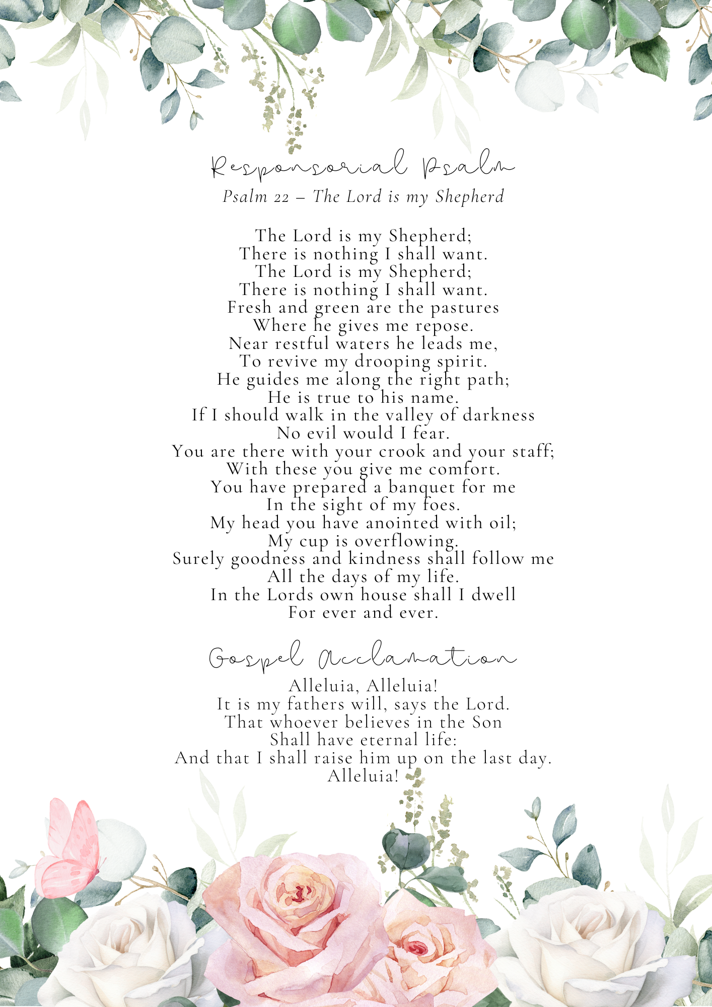Pink rose funeral order of service book, Printed personalised funeral program