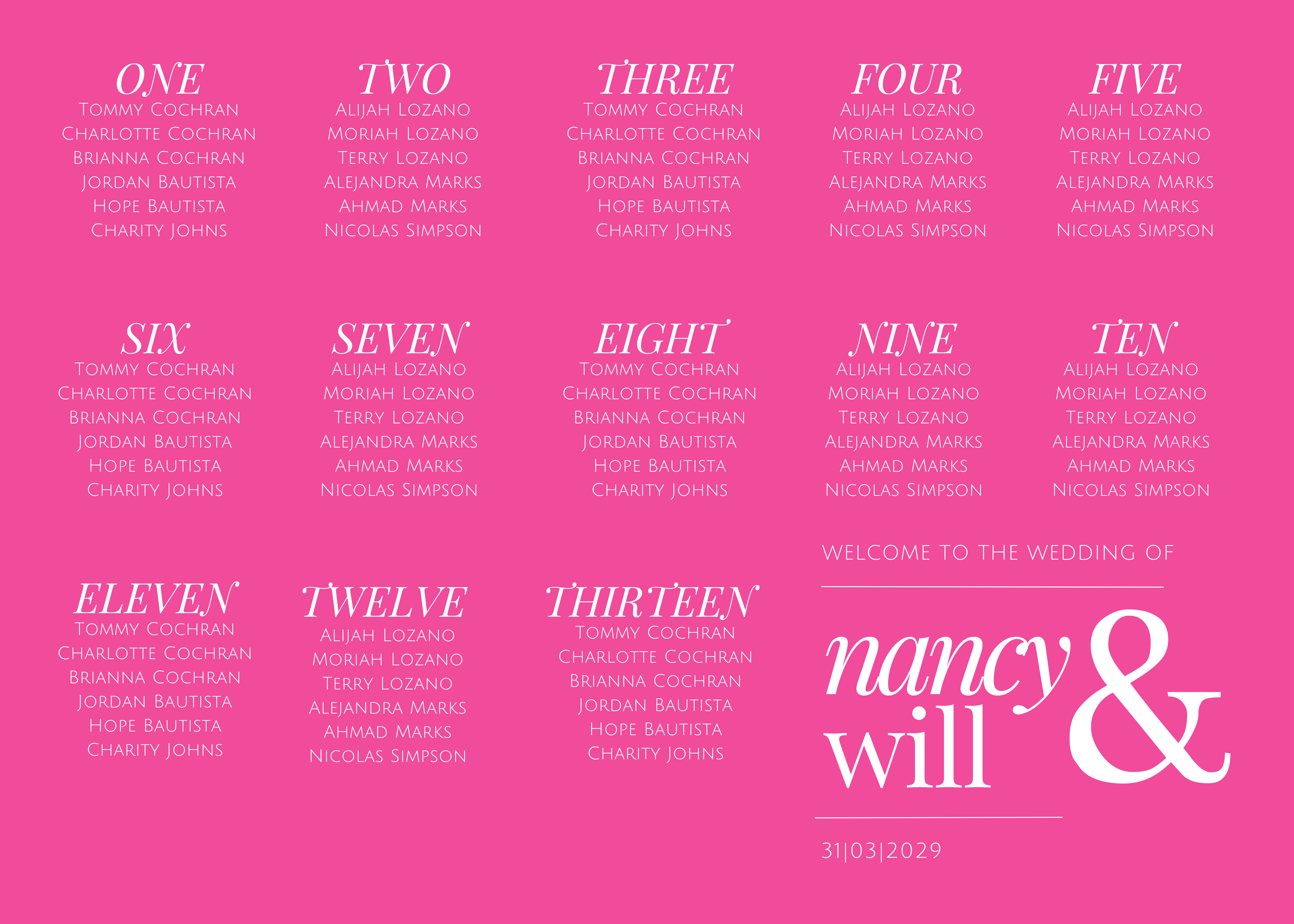 Pink Wedding Seating Chart